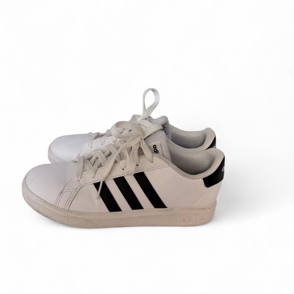 Adidas Kids White Sneakers with Black Stripes